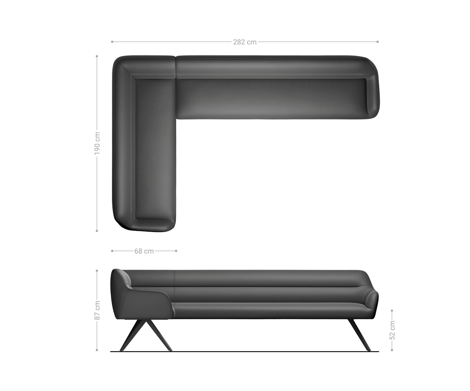 Esszimmerbank Taya-Flex 285x190 cm Strukturstoff Soft Taupe Kreuzgestell kantig Effektfinish Titan Taschenfederkern Rechts 8