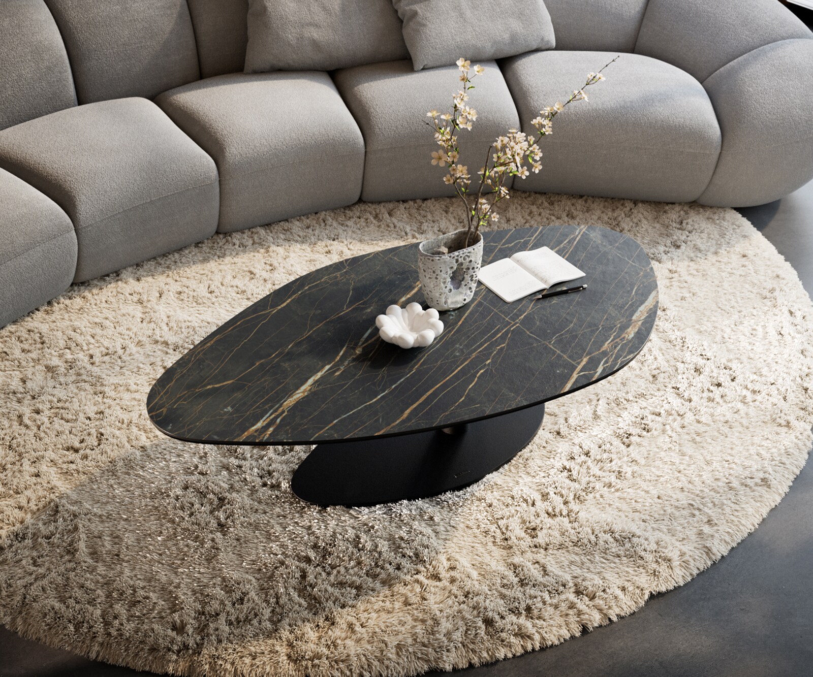 Couchtisch Edge Organisch 140x76 cm Keramik Laminam® Noir Desir Braun Vibany Metall Schwarz 3