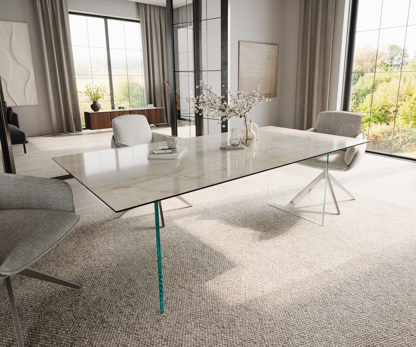 DELIFE Esstisch Edge 200x100 Keramik Laminam Onice Oro ℃Gestell Glas