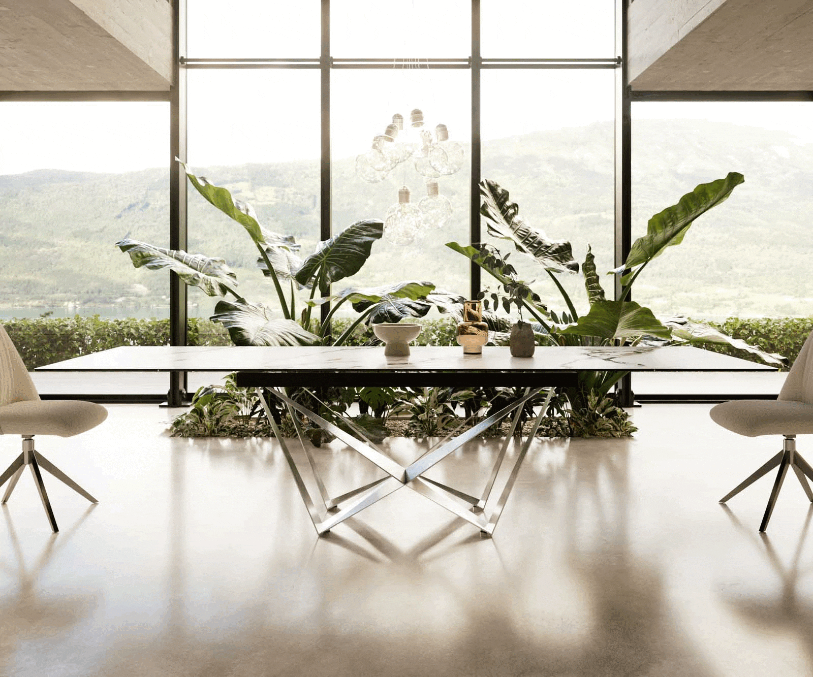 Esstisch Edge 200-300x100 Keramik Calacatta Luxe Weiß-Gold-Grau Spider Flachstahl Edelstahl ausziehbar 1 Esstisch Edge 200-300x100 Keramik Calacatta Luxe Weiß-Gold-Grau Spider Flachstahl Edelstahl ausziehbar 1