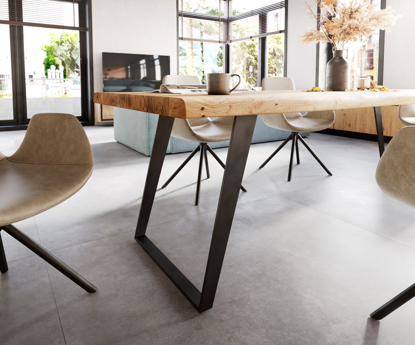 Esstisch Edge 260x100 XL Akazie Natur Metall Schräg Live-Edge 4