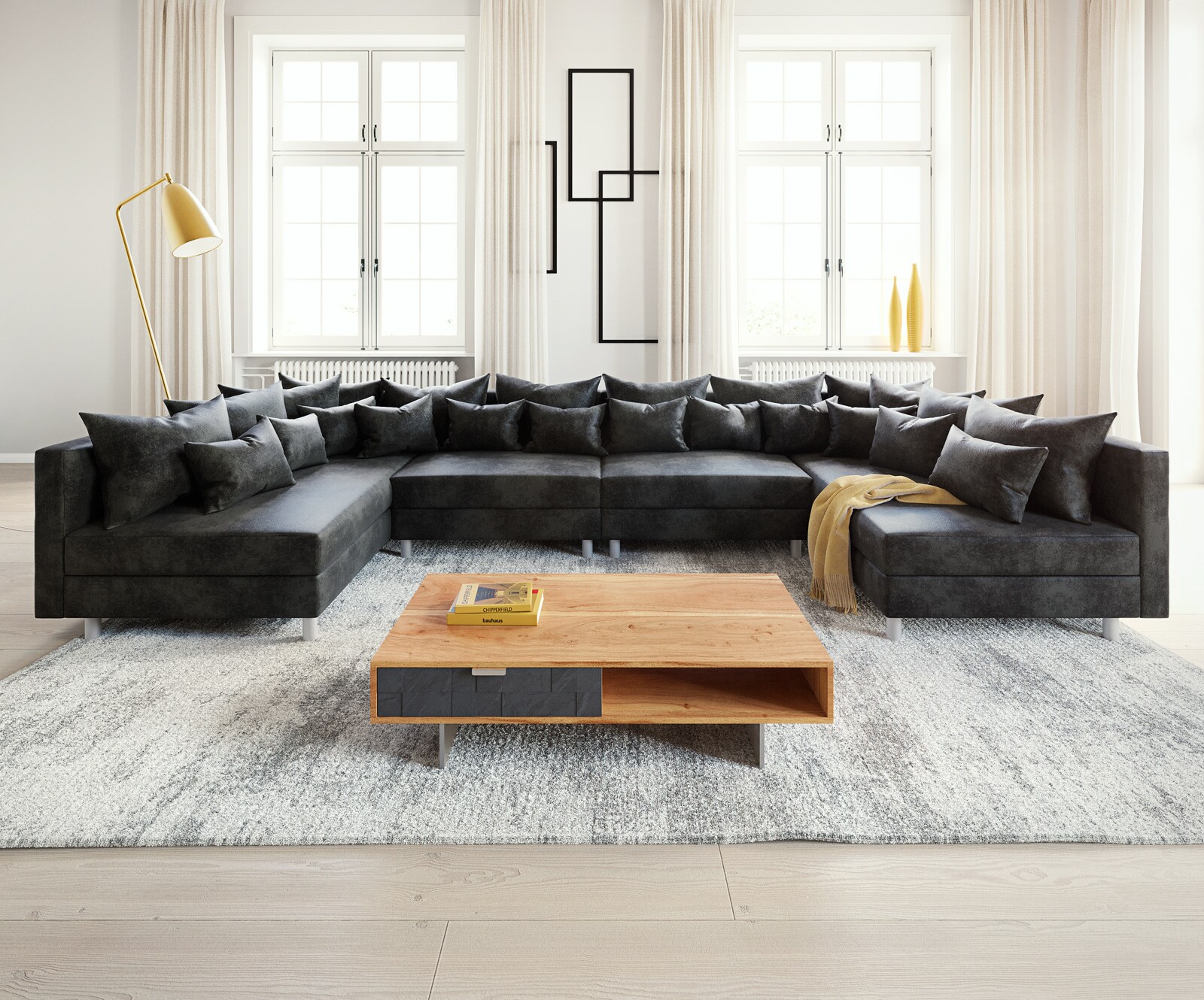 Wohnlandschaft Clovis XL Anthrazit Antik Optik Modulsofa 1