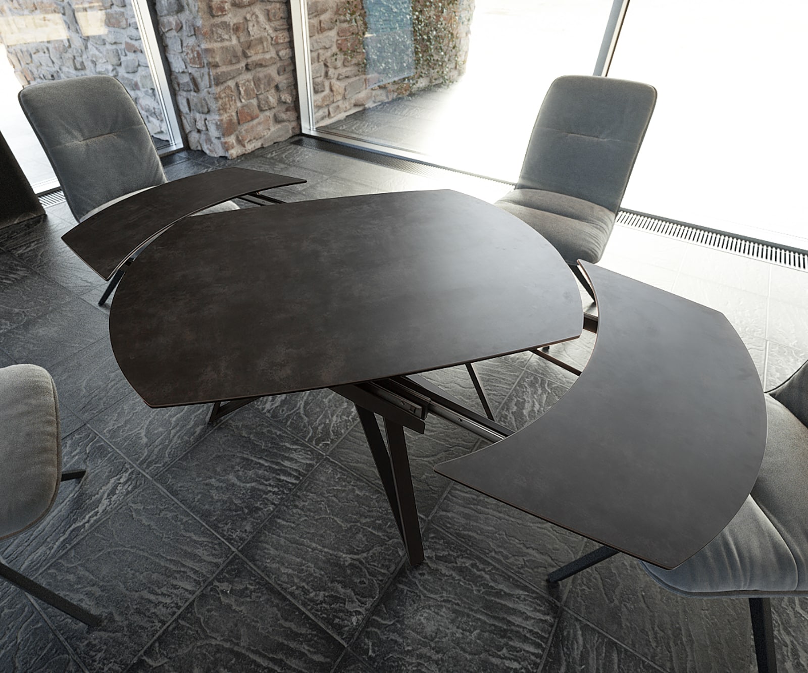 Esstisch Carlow 130/200x95 cm Keramik Grau Metall ausziehbar 2 Esstisch Carlow 130/200x95 cm Keramik Grau Metall ausziehbar 2