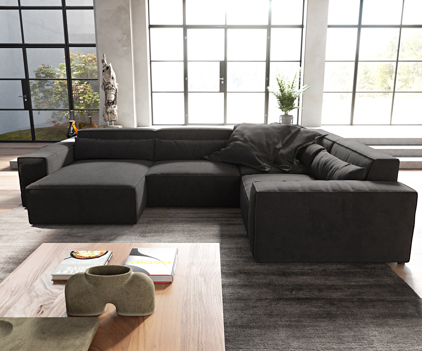 Wohnlandschaft Sirpio 300x200 cm Mikrofaser Schwarz Recamiere variabel 2
