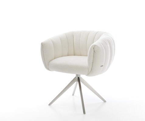 Drehstuhl Jada-Flex Bouclé Soft Beige Kreuzgestell breit Edelstahl 360° drehbar Wippfunktion Taschenfederkern