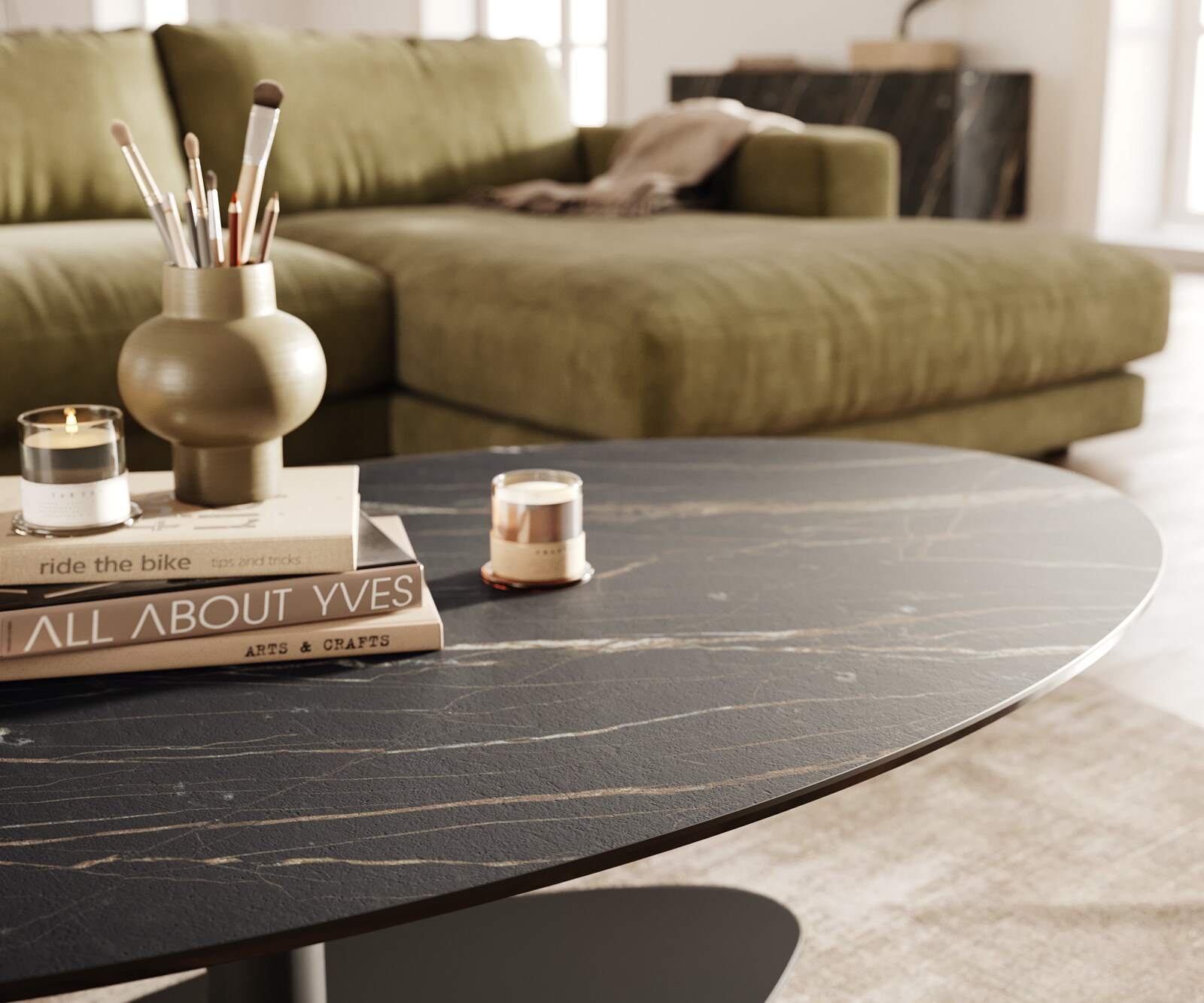 Couchtisch Edge Oval 140x80 cm Keramik Laminam® Noir Desir Braun Vibany Metall Schwarz 5