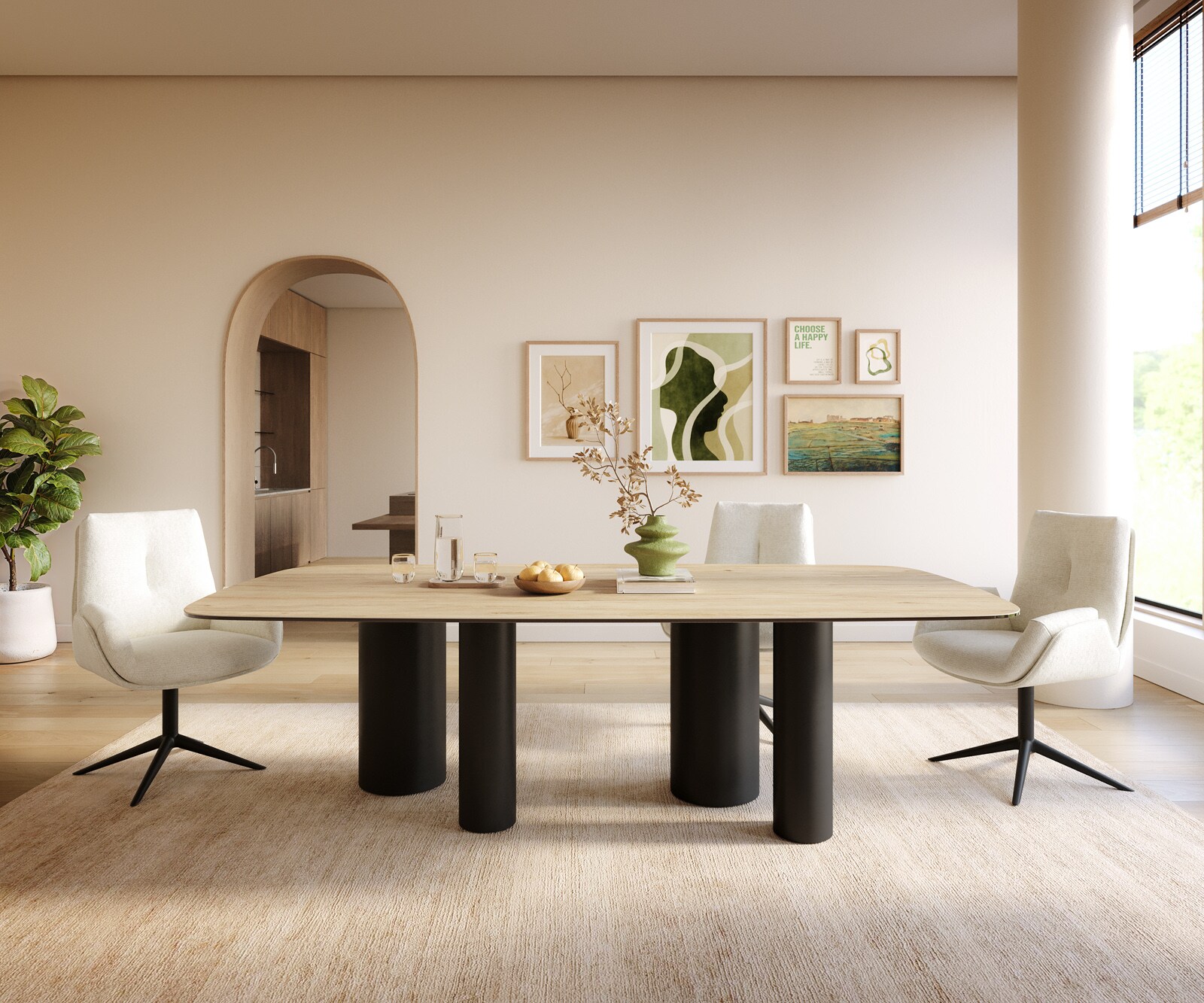 Esstisch Edge Boot 240x120 cm Keramik Laminam® Sabbia Eichefarbig Pilier Metall Schwarz 2