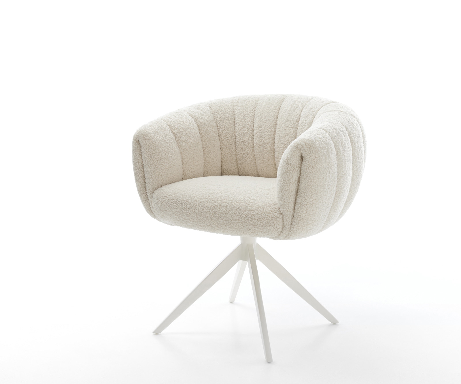 Drehstuhl Jada-Flex Teddystoff Beige Kreuzgestell breit Weiß 360° drehbar Wippfunktion Taschenfederkern