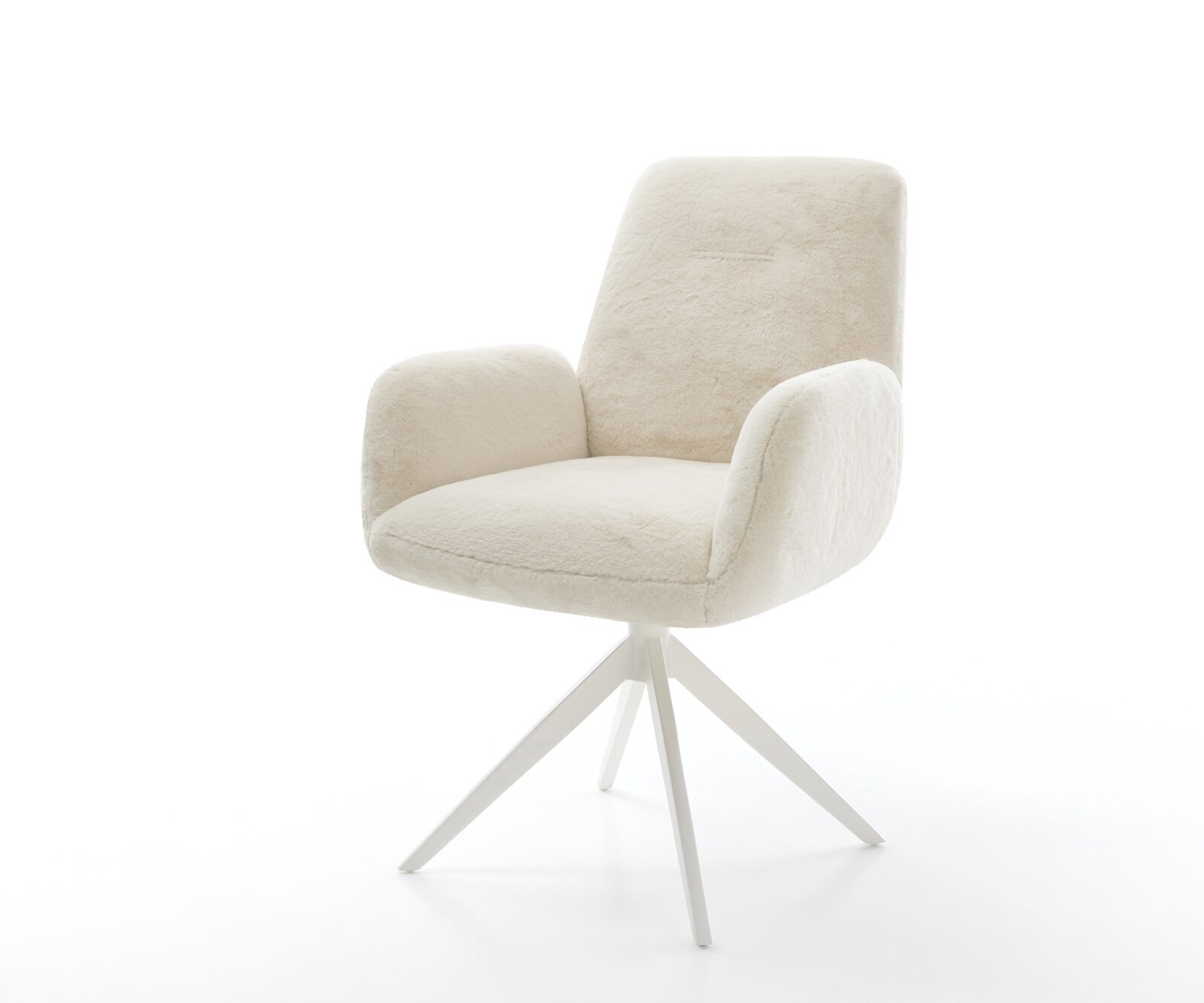 Chaise-pivotante Zoa-Flex peluche crème-blanc pied croisé large aspect titane pivotement sur 360° fonction bascule ressorts ensachés