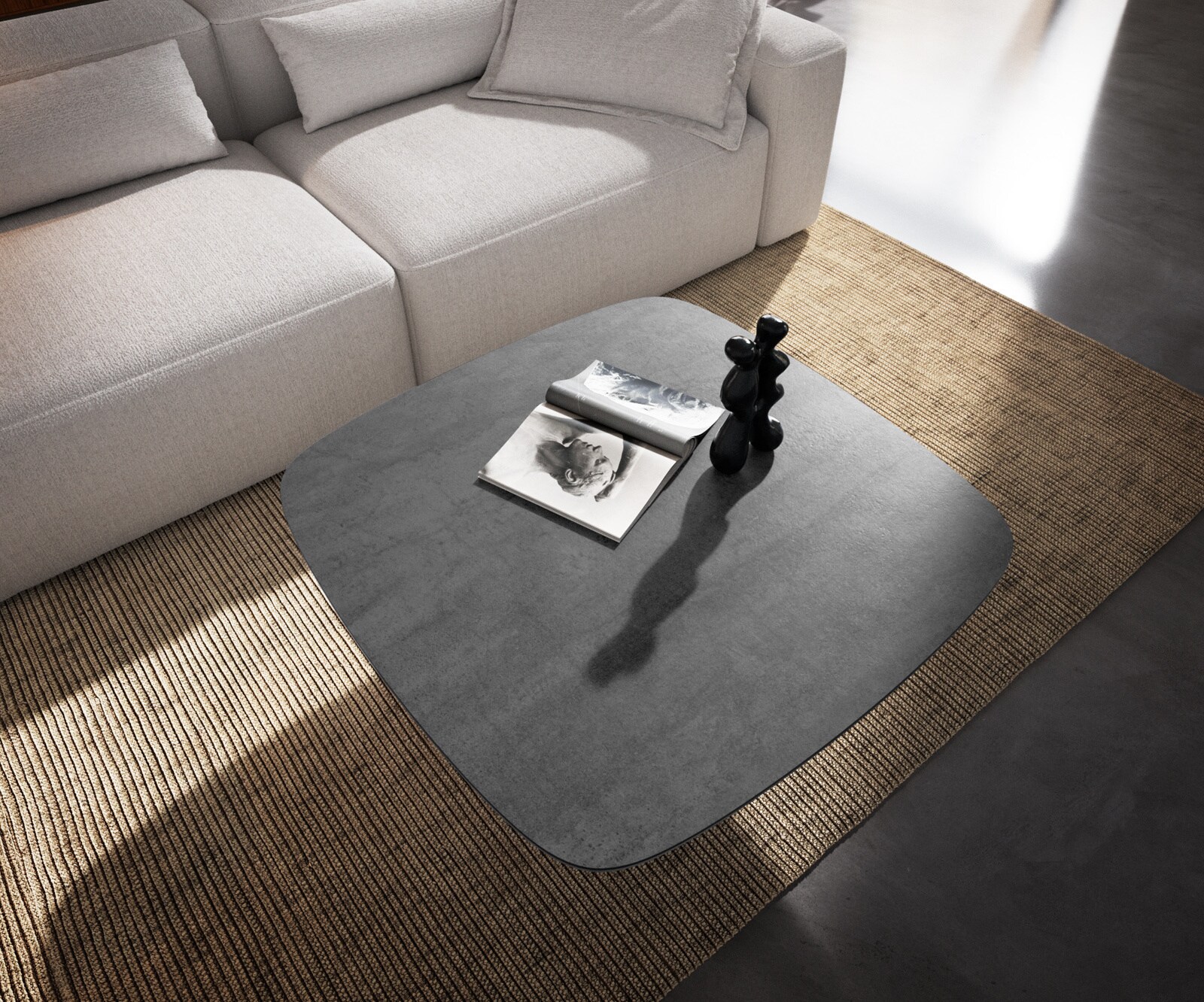 Couchtisch Edge Boot 90x90 cm Keramik Beton Grau Borna Effektfinish Titan 3
