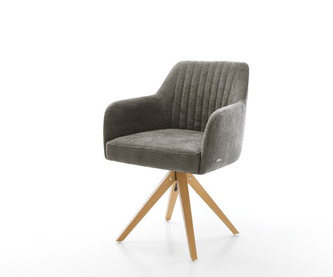 Drehstuhl Greg-Flex Bouclé Soft Schlamm Holzgestell kantig Natur 360° drehbar Taschenfederkern