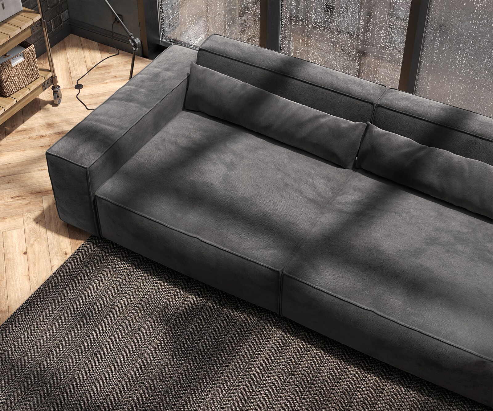 Big-Sofa Sirpio XL 270x130 cm Mikrofaser Schwarz mit Hocker 6