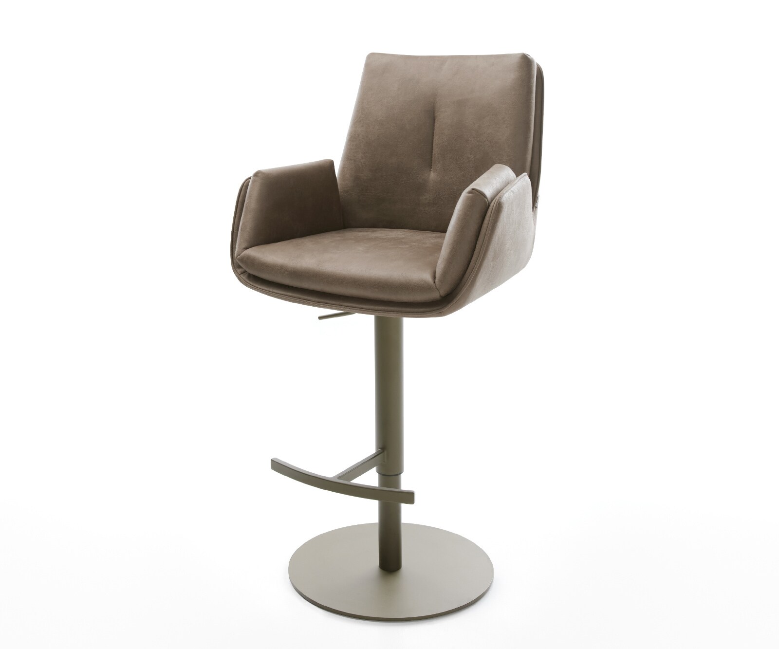 Barstuhl Clea-Flex Mikrofaser Taupe Vintage Drehfuß höhenverstellbar Metall Titanfarben 1