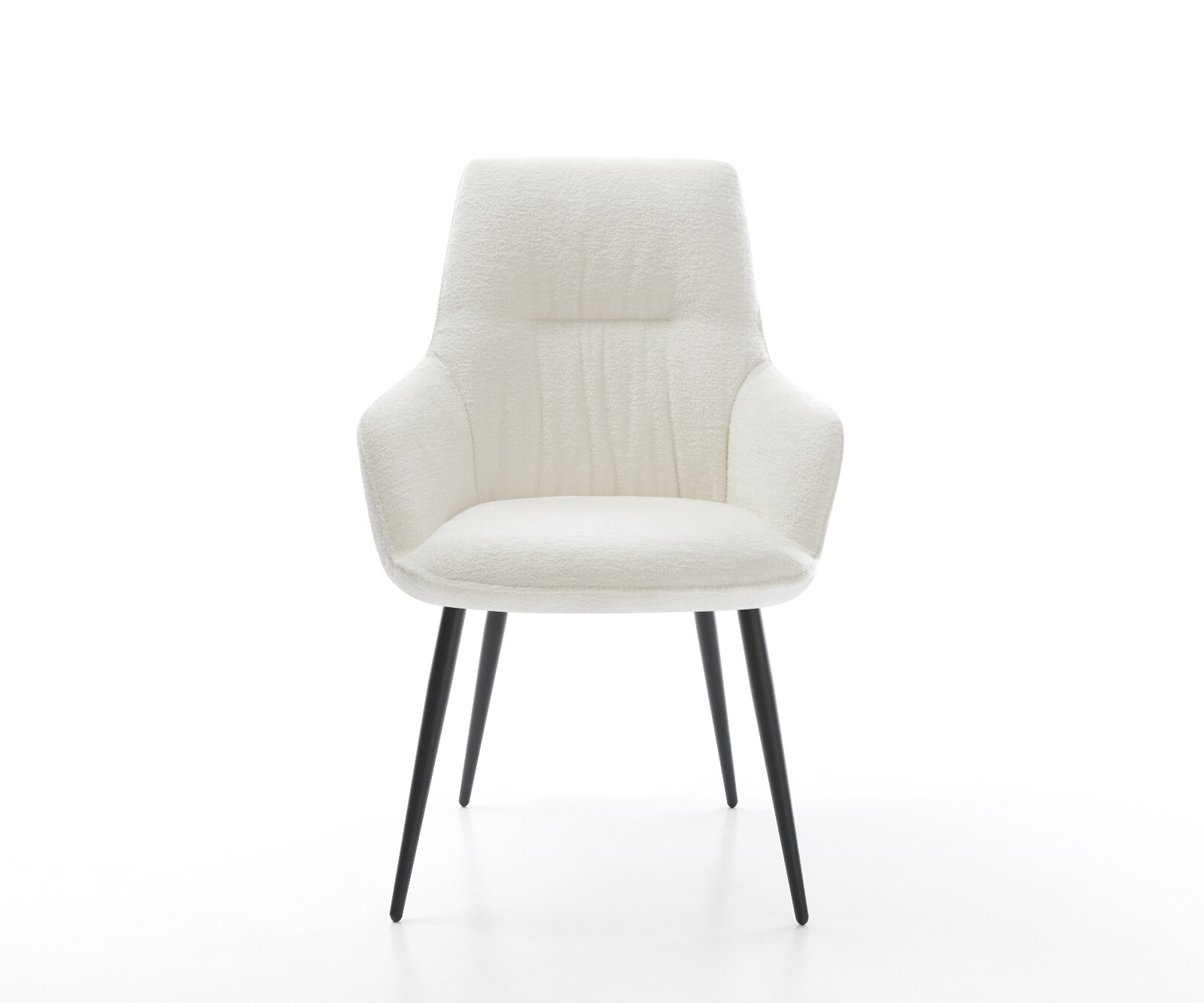 Esszimmerstuhl Zelia-Flex mit Armlehnen Bouclé Soft Beige 4-Fuß konisch Schwarz Taschenfederkern 1