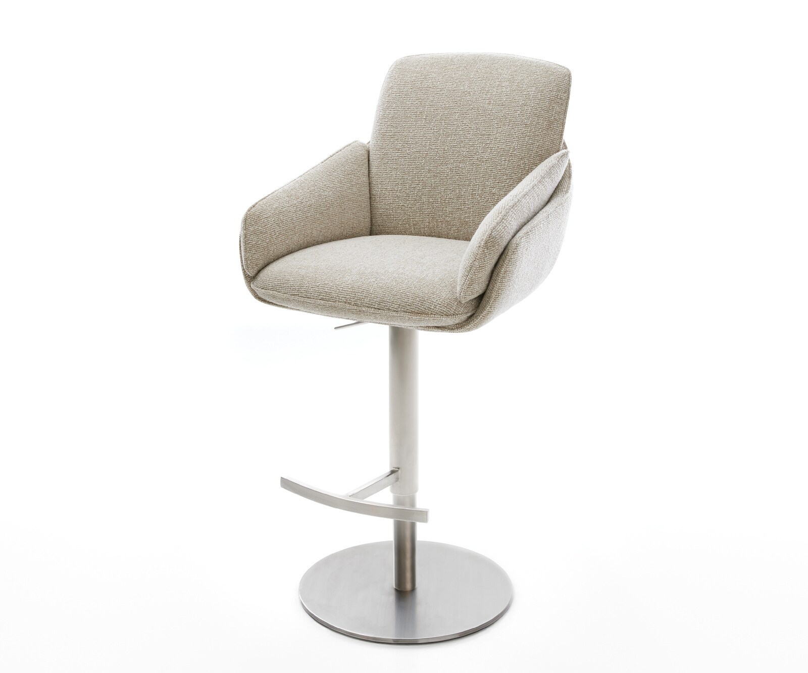 Barstuhl Luan-Flex Webstoff Soft Beige Drehfuß höhenverstellbar Edelstahl Silberfarben