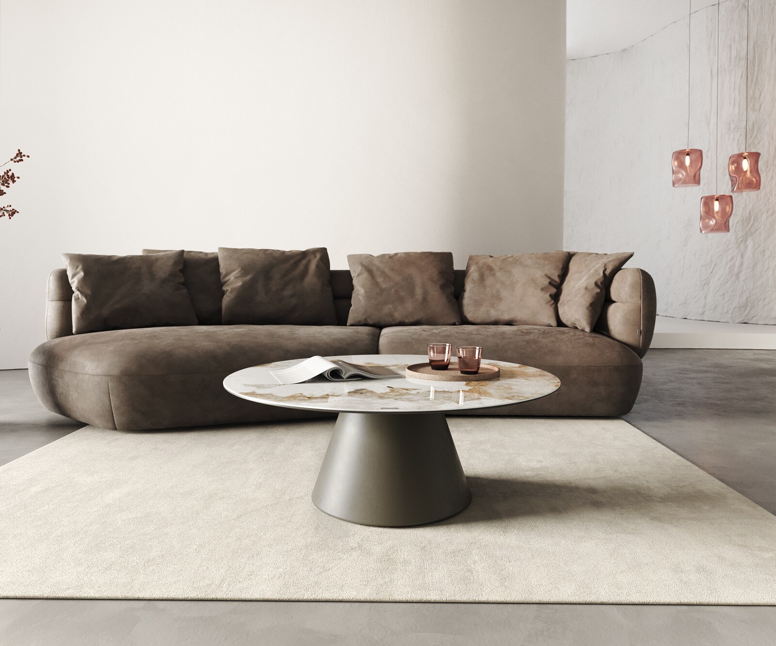 Couchtisch Edge Rund 100x100 cm Keramik Minas Melange Borna Effektfinish Titan 1