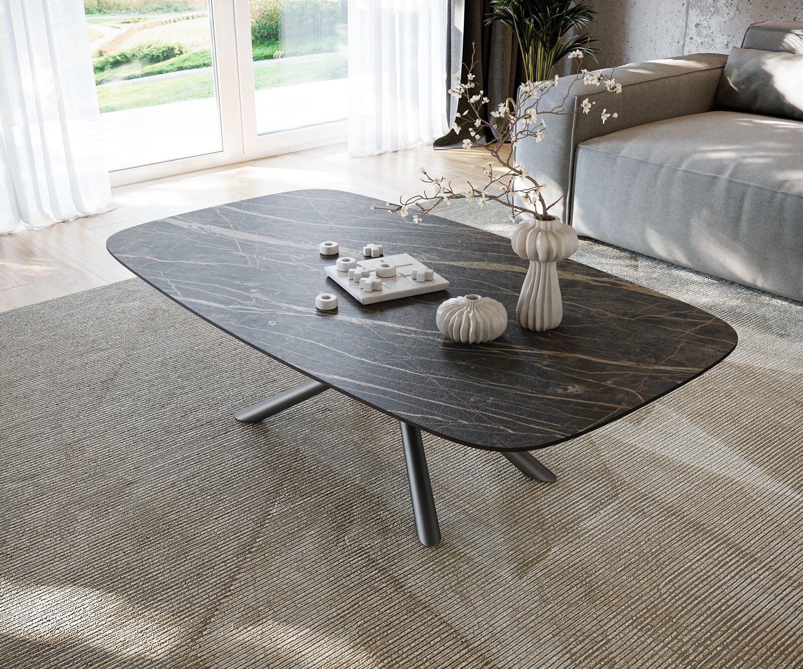 Couchtisch Edge Boot 140x80 cm Keramik Laminam® Noir Desir Braun Sarity Metall Schwarz 4