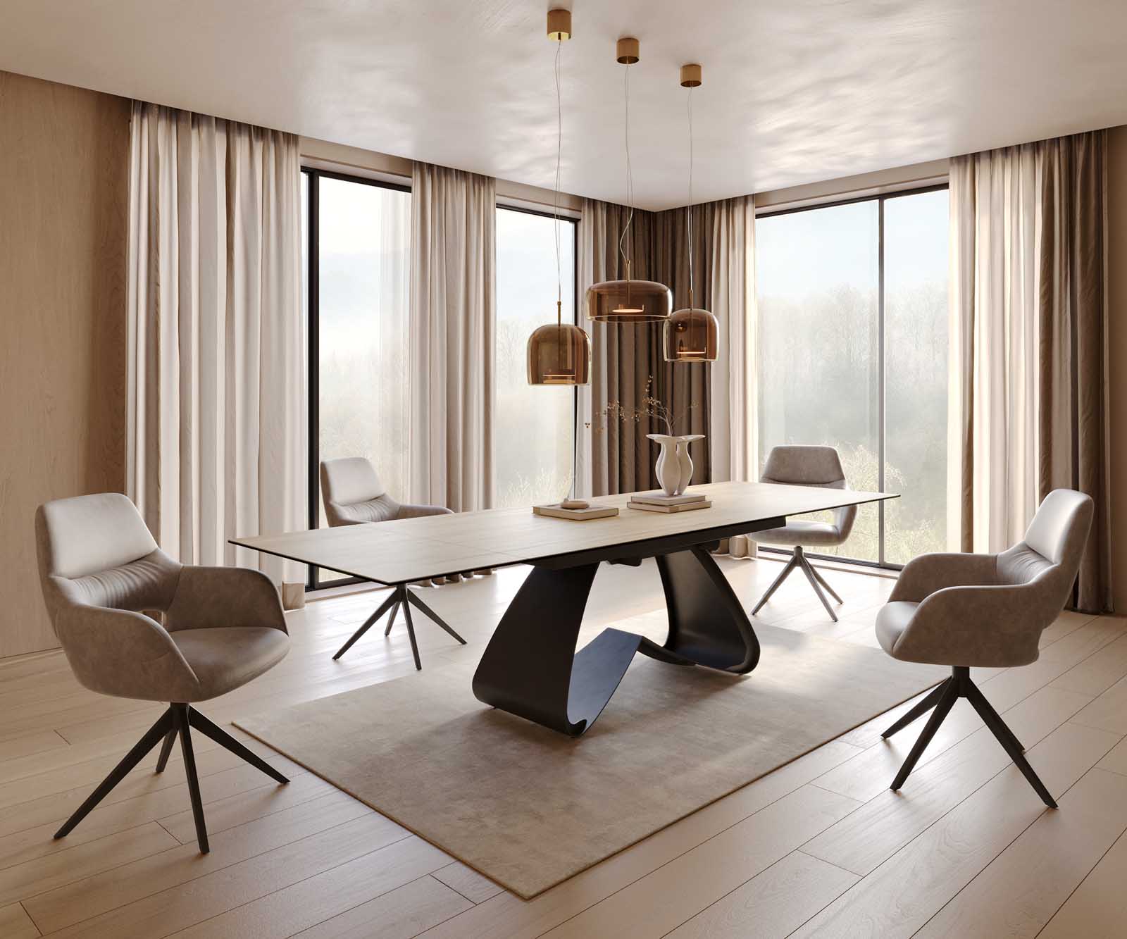 Esstisch Edge 200-300x100 Keramik Laminam® Sabbia Eichefarbig W-Gestell Schwarz ausziehbar 8