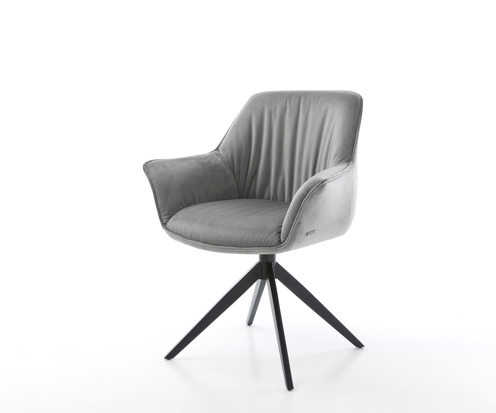 Esszimmerstuhl Keila-Flex mit Armlehnen Samt Grau Kreuzgestell breit Schwarz Esszimmerstuhl Keila-Flex mit Armlehnen Samt Grau Kreuzgestell breit Schwarz