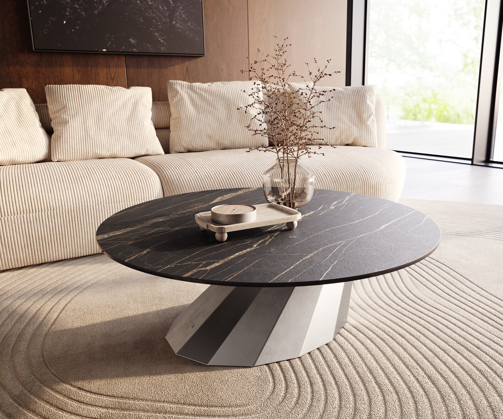 Couchtisch Edge Rund 100x100 cm Keramik Laminam® Noir Desir Braun Parabi Ed günstig online kaufen