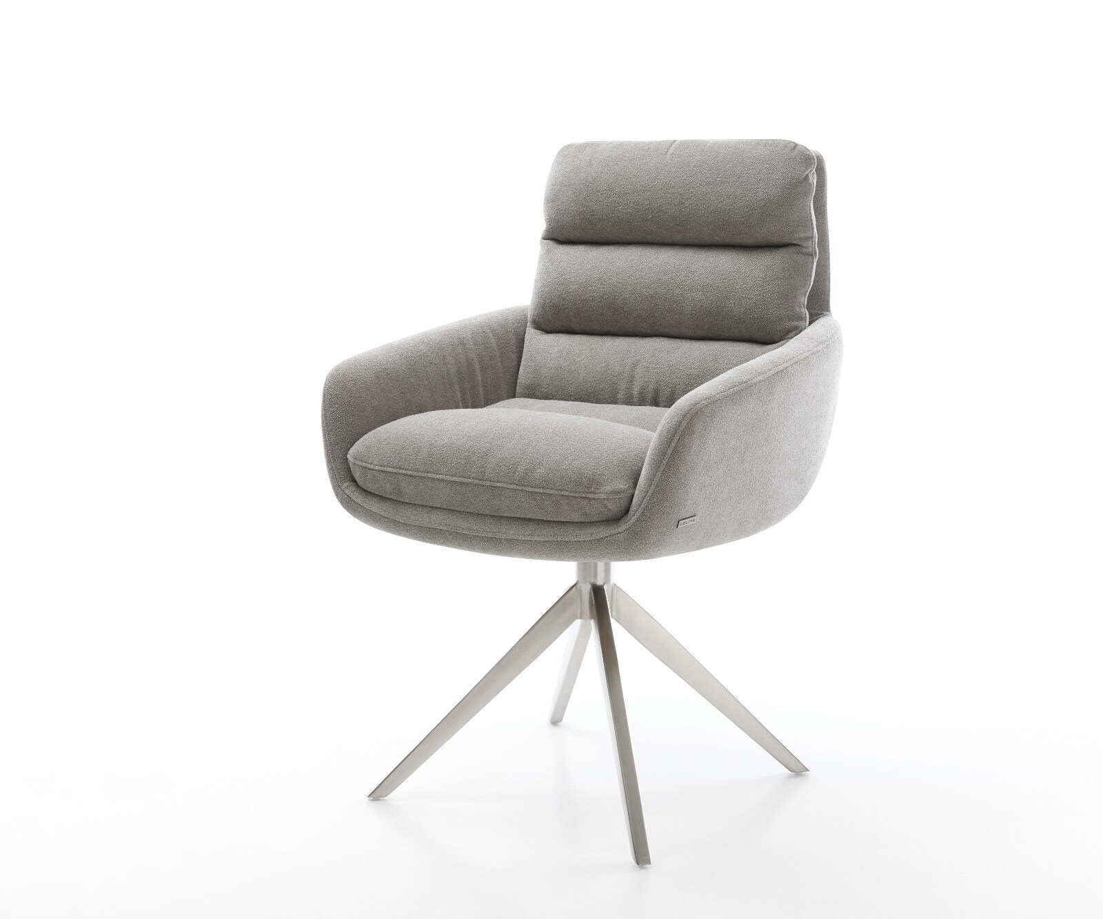 Drehstuhl Abelia-Flex mit Armlehnen Strukturstoff Soft Grau Kreuzgestell breit Edelstahl 360° drehbar Wippfunktion