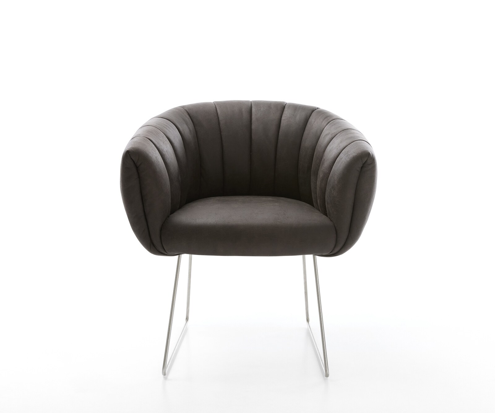 Esszimmerstuhl Jada-Flex Mikrofaser Anthrazit Vintage Kufengestell Edelstahl Taschenfederkern 1