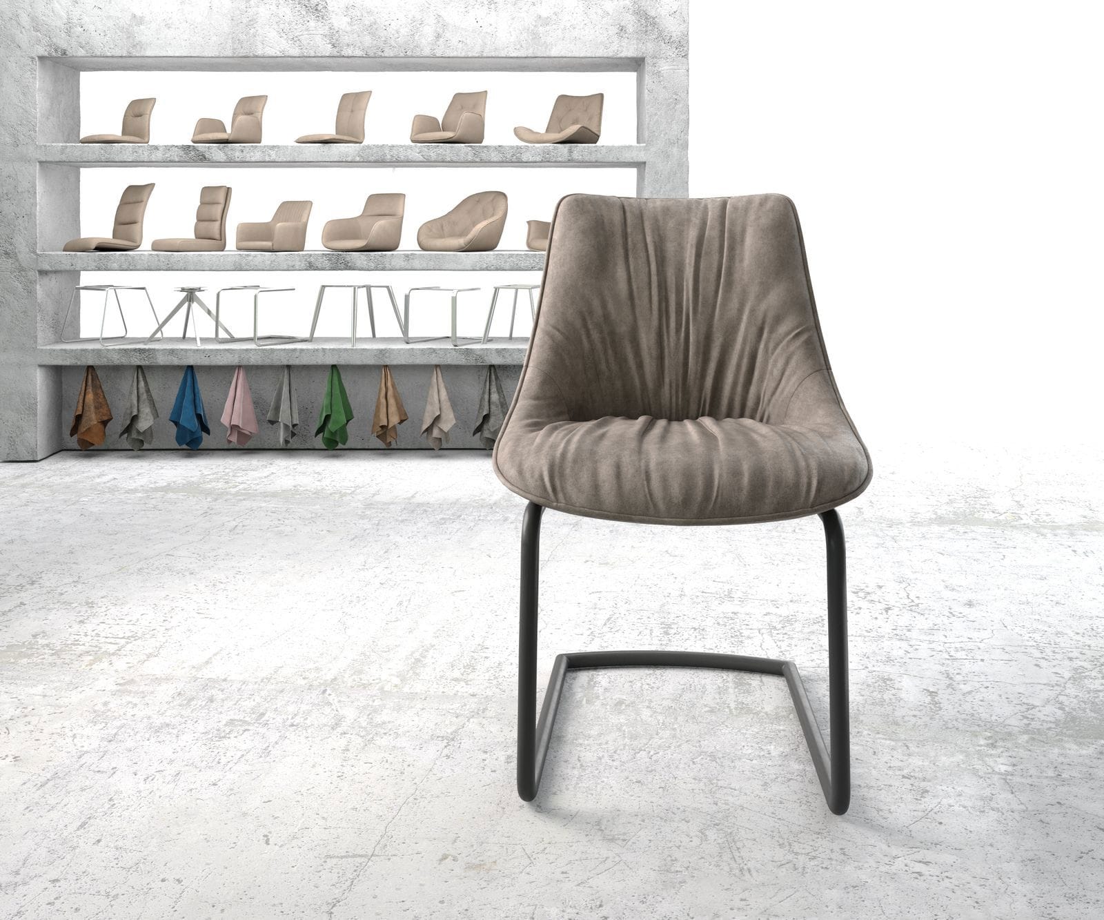 Freischwinger Elda-Flex Mikrofaser Taupe Vintage Freischwinger rund Schwarz 1