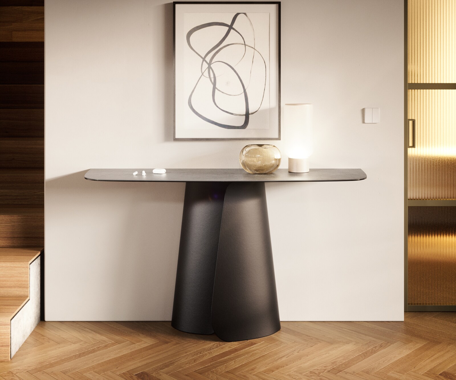 Konsolentisch Edge Boot 140x40 cm Keramik Beton Grau Livos Metall Schwarz