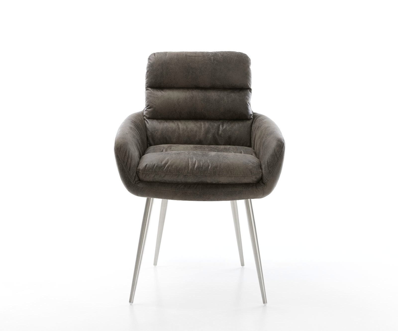 Esszimmerstuhl Abelia-Flex mit Armlehnen Mikrofaser Grau Antik 4-Fuß konisch Edelstahl 2