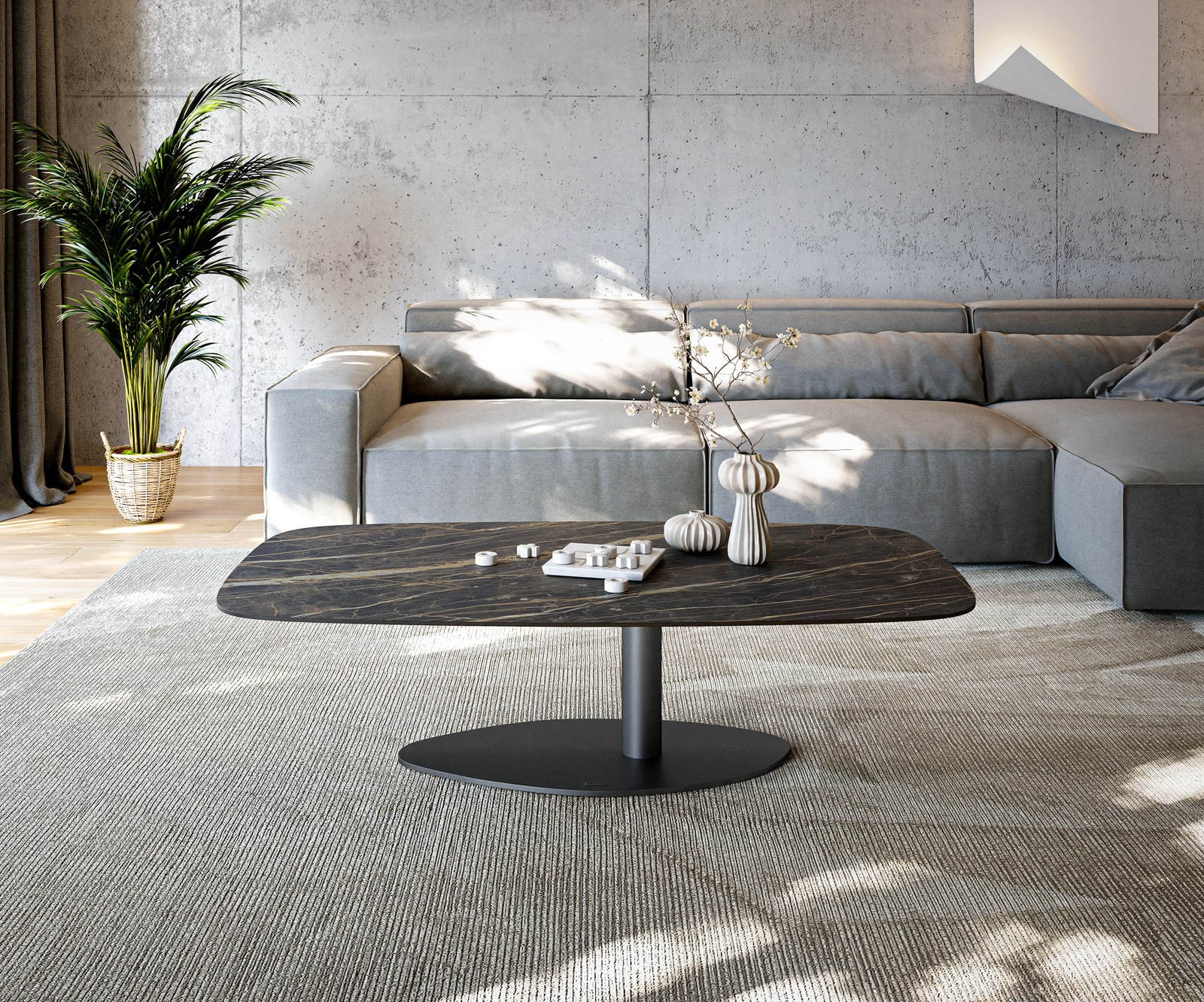 Couchtisch Edge Boot 140x80 cm Keramik Laminam® Noir Desir Braun Vibany Metall Schwarz