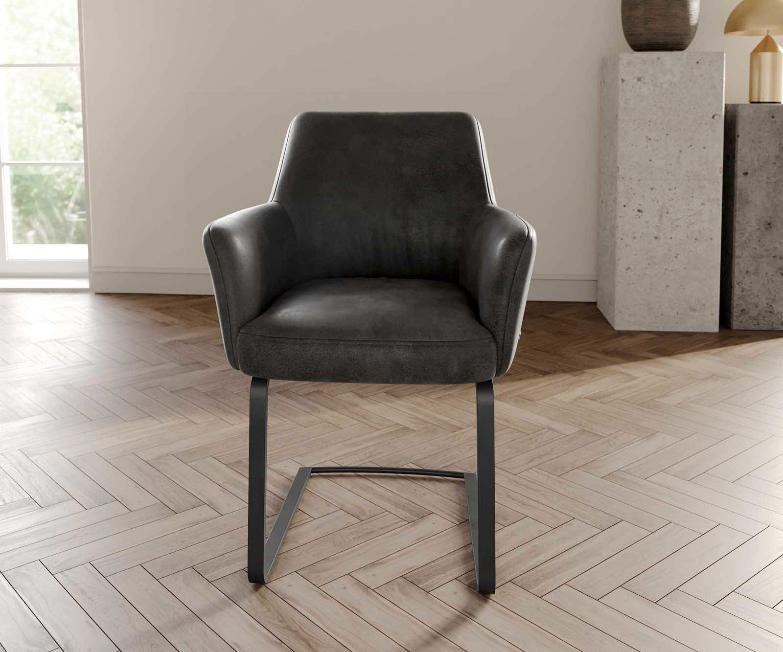 Freischwinger Xana-Flex mit Armlehnen Mikrofaser Anthrazit Vintage Freischwinger flach Schwarz Taschenfederkern 1