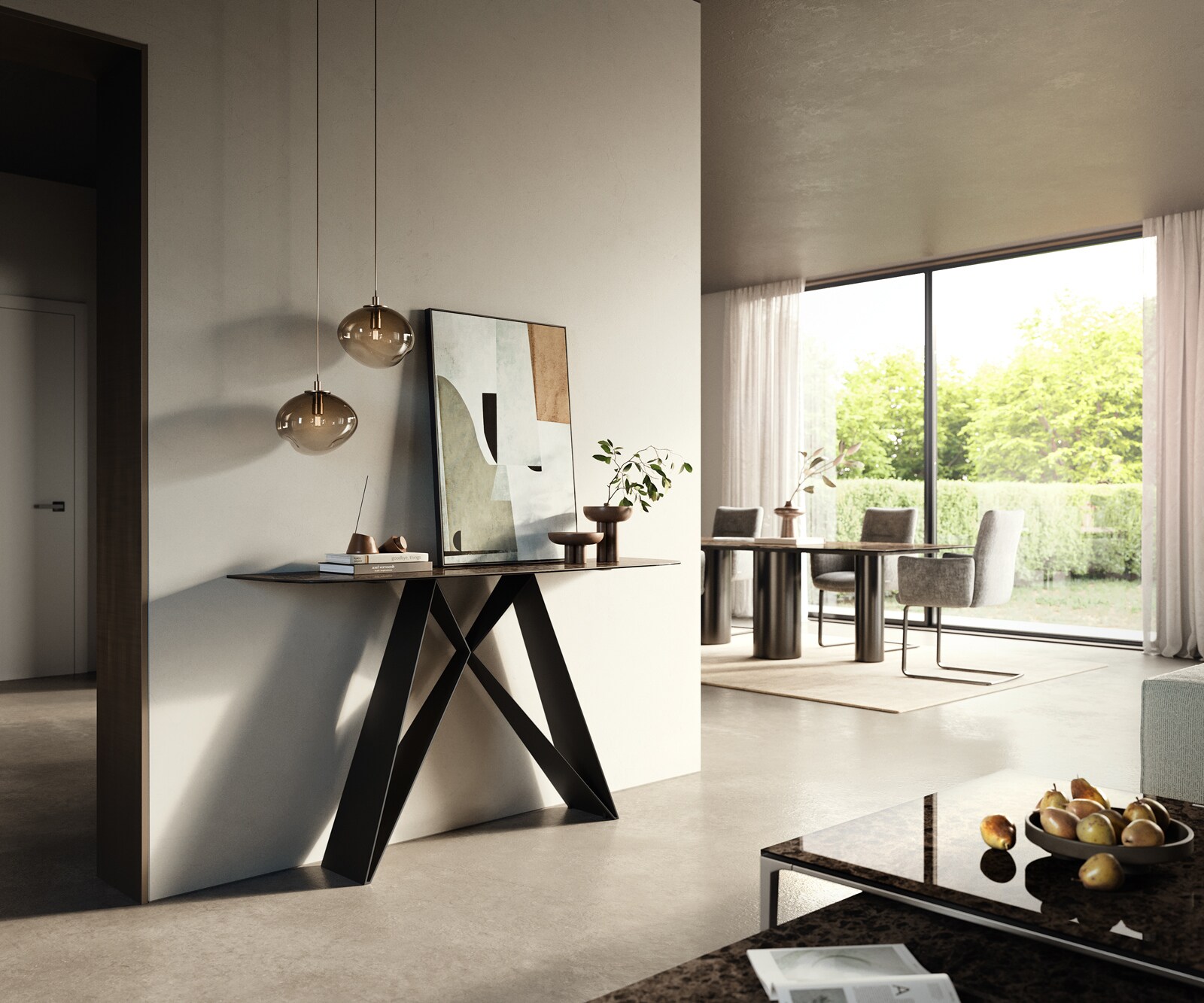 Konsolentisch Edge Boot 140x40 cm Keramik Emperador Extra Lucidato Dunkelbraun Velio Metall Schwarz 6