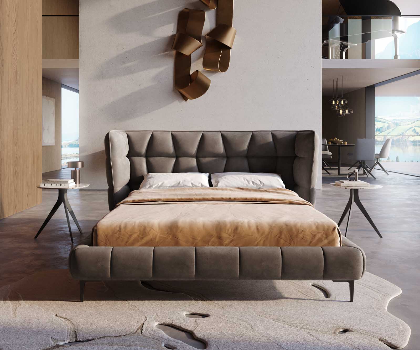 Polsterbettgestell Capujo 140x200 cm Mikrofaser Taupe Vintage 1
