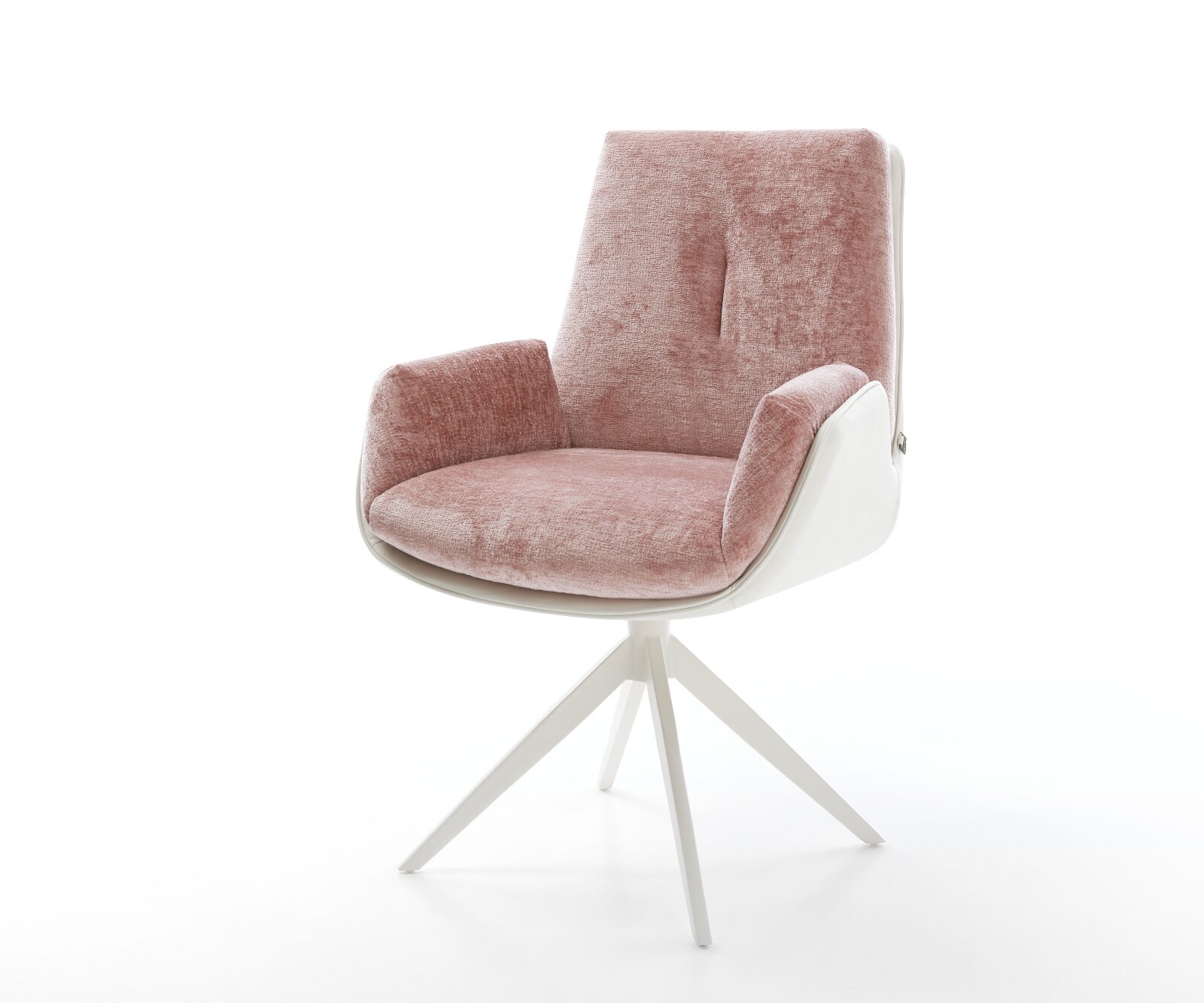 Drehstuhl Clea-Flex Materialmix Echt-Leder Weiß-Rosé Kreuzgestell breit Weiß 360° drehbar Wippfunktion