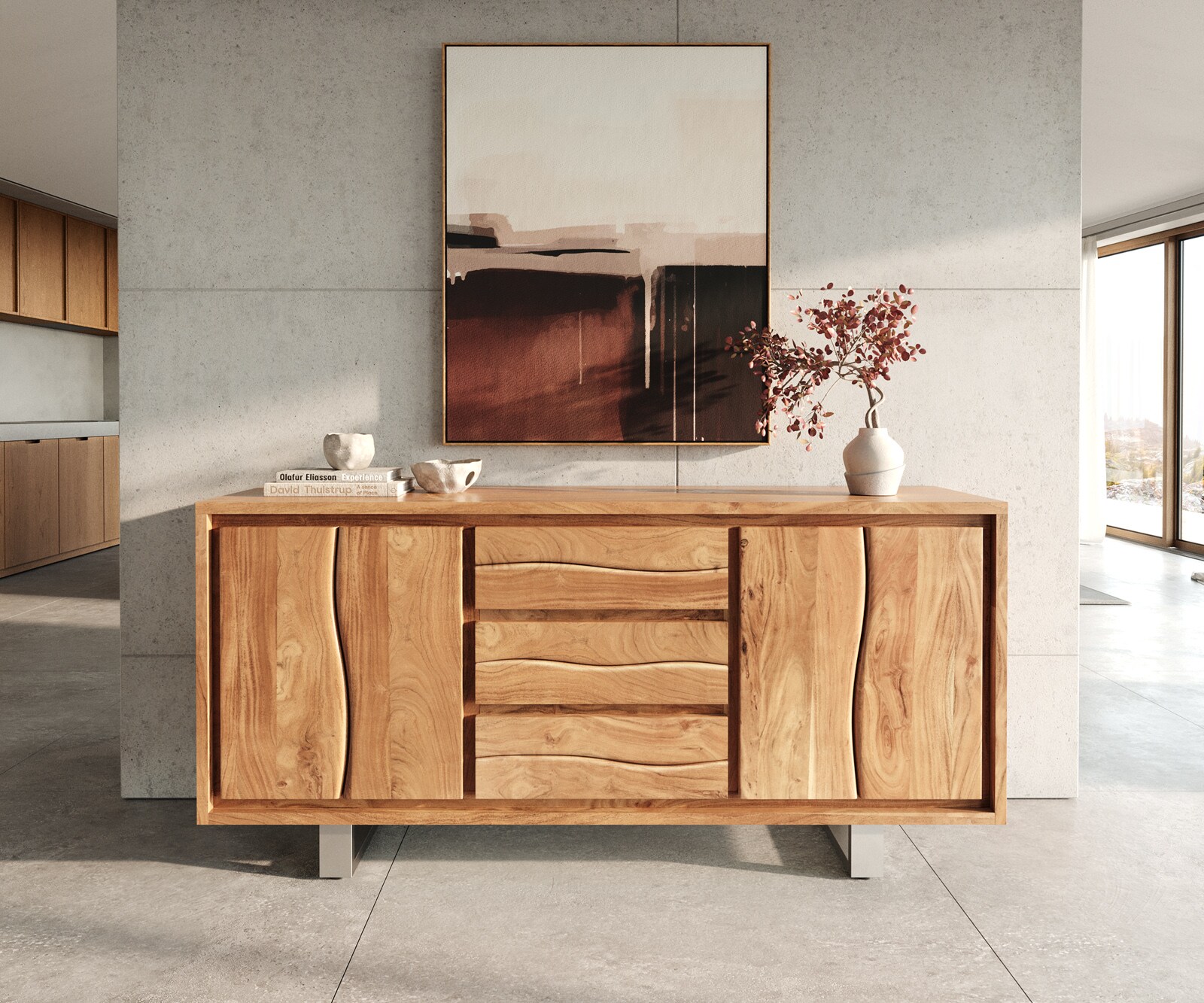 Sideboard Live-Edge 170 cm Akazie natur 3 Schübe 4 Türen 1
