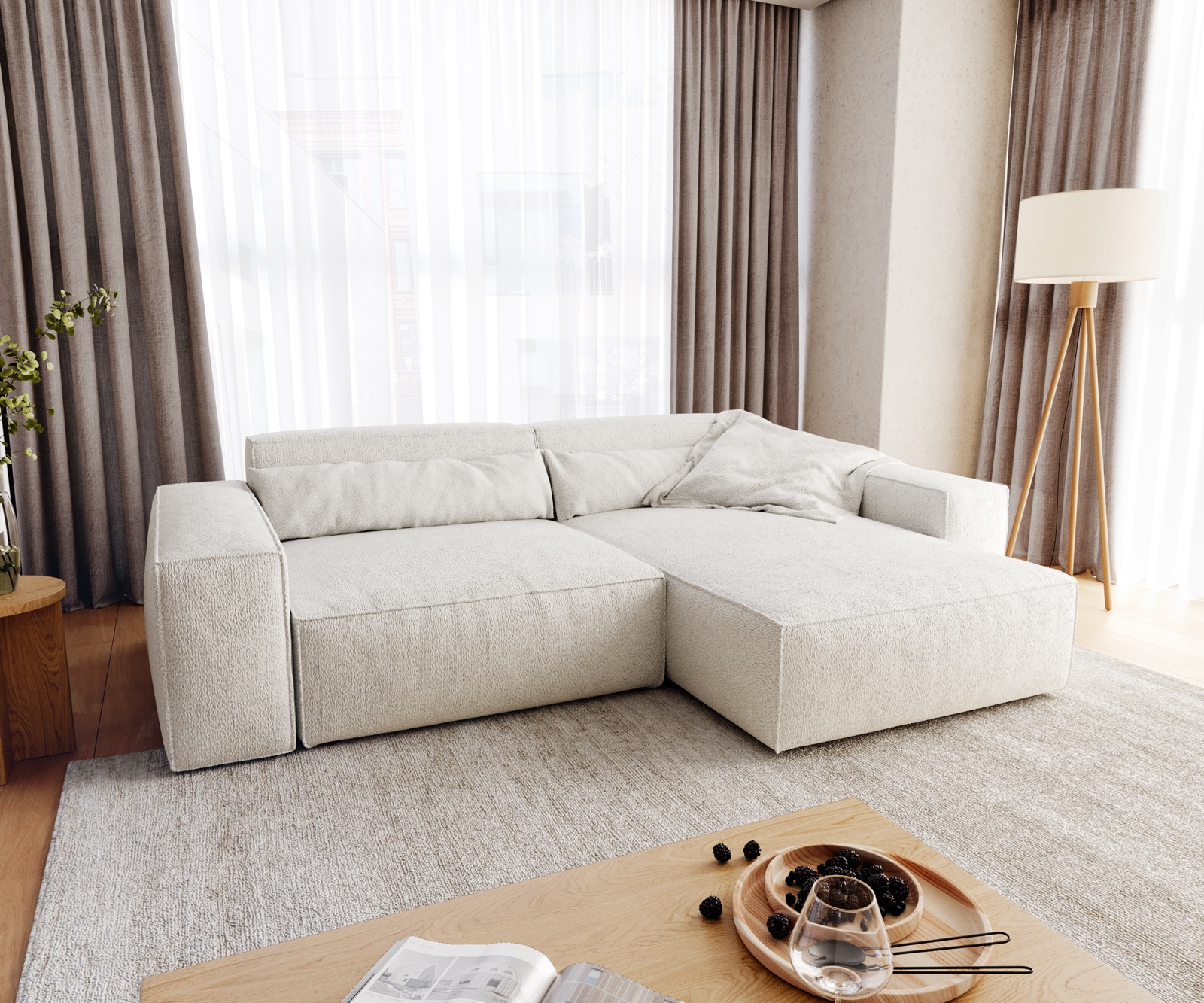 Ecksofa Sirpio XL 270x170 cm Bouclé Creme-Weiß Recamiere variabel 1