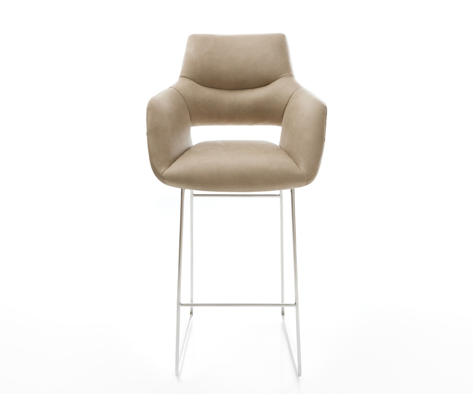 Barstuhl Yago-Flex Mikrofaser Beige Vintage Kufengestell Edelstahl Silberfarben Taschenfederkern 1