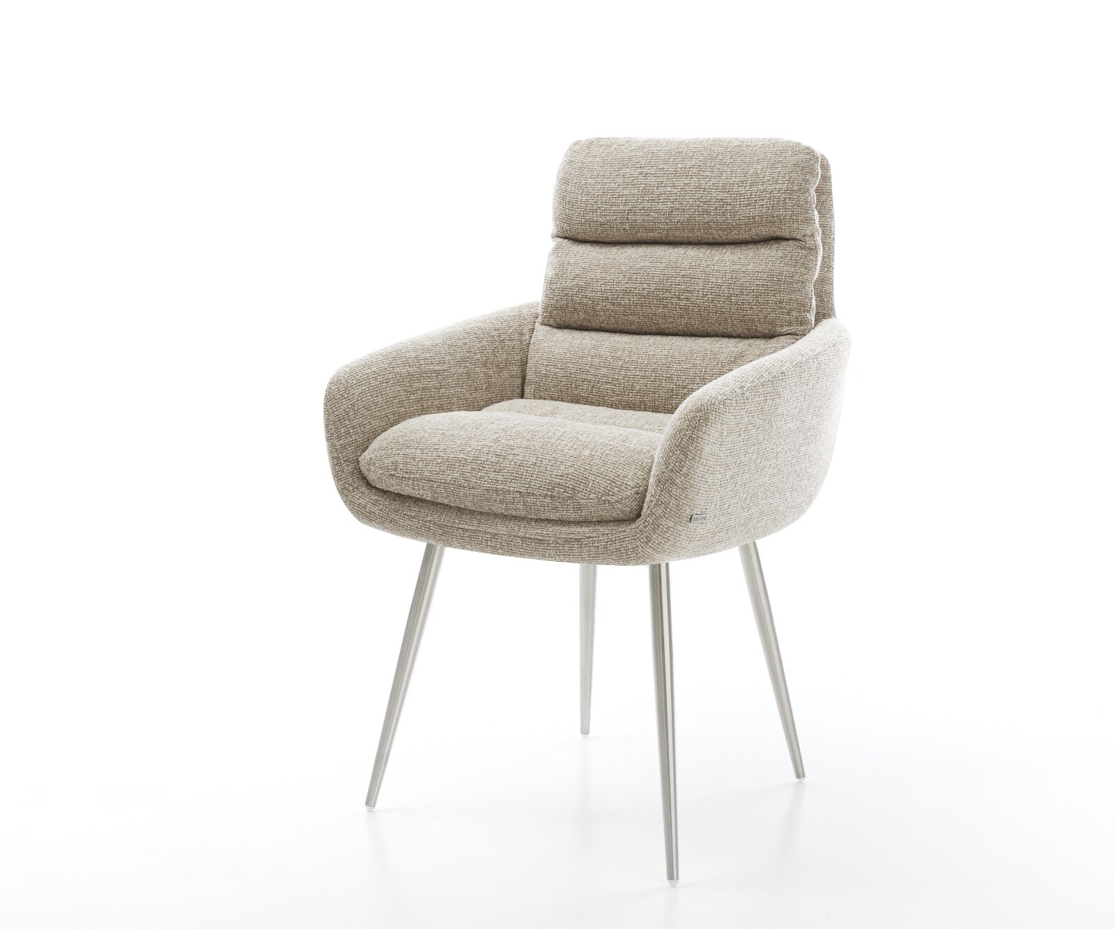 Esszimmerstuhl Abelia-Flex mit Armlehnen Webstoff Soft Beige 4-Fuß konisch Edelstahl