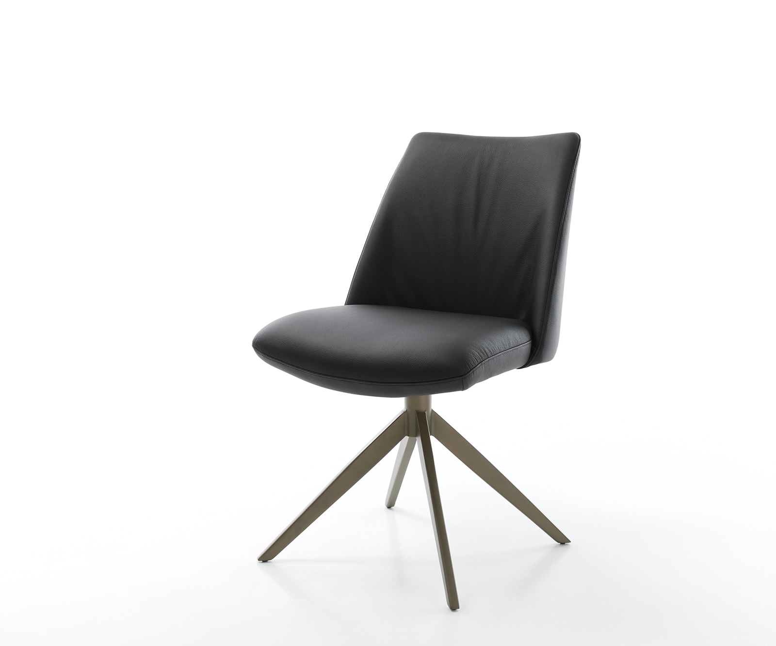 Drehstuhl Elso-Flex Echt-Leder Schwarz Kreuzgestell breit Effektfinish Titan 360° drehbar Taschenfederkern