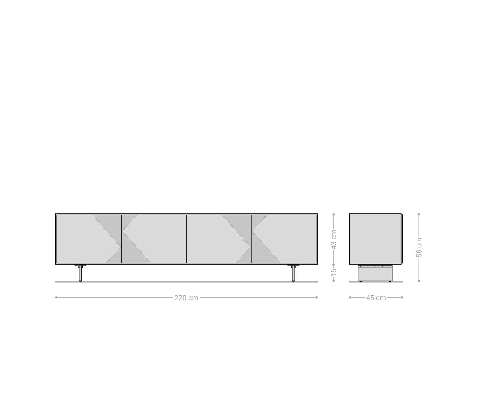 Lowboard Tereos 220 cm Eiche Natur 3D Effekt 4 Türen Fuß Schwebeoptik Acrylglas 6
