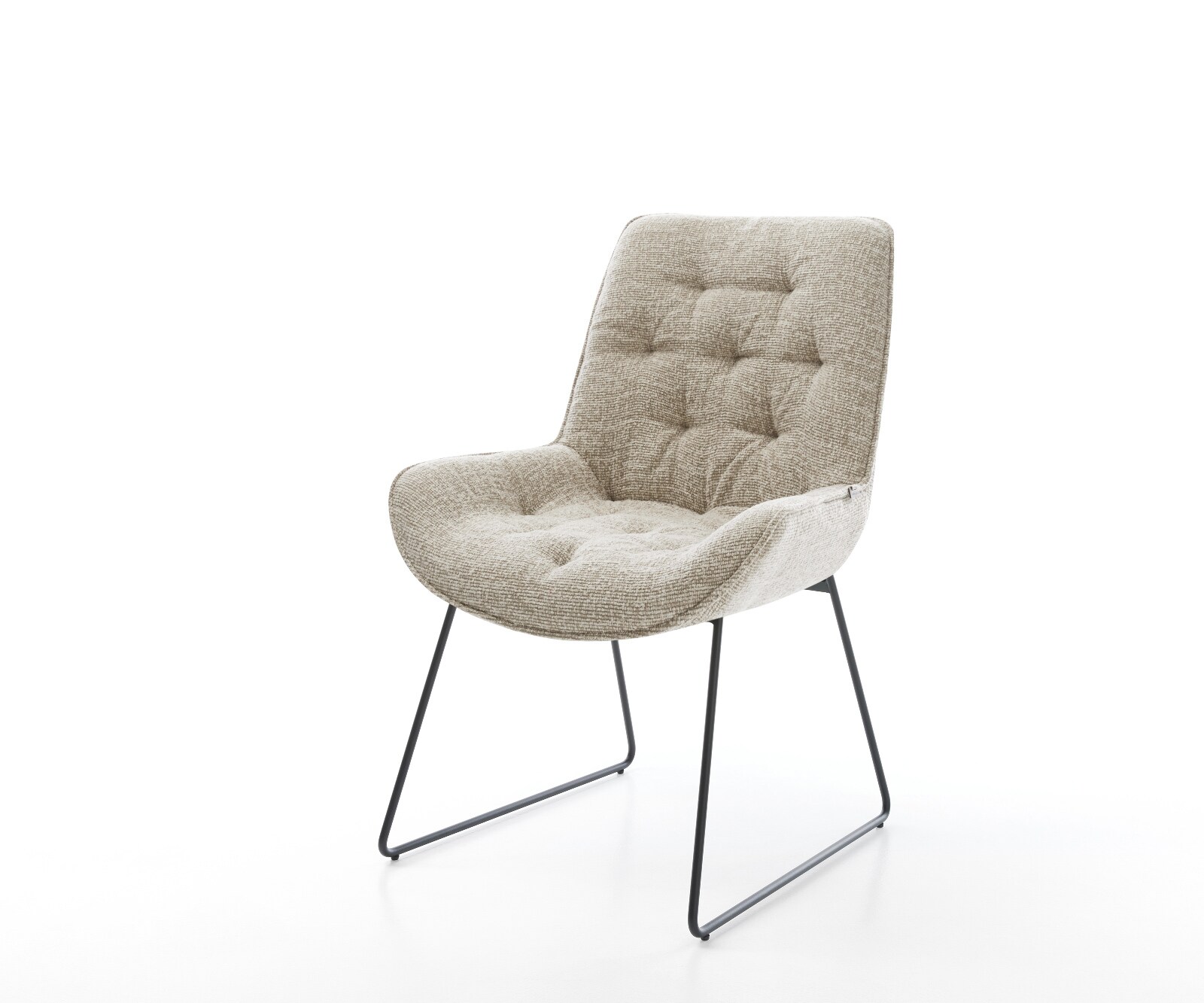 DELIFE Esszimmerstuhl Taimi-Flex Webstoff Soft Beige Kufengestell Schwarz