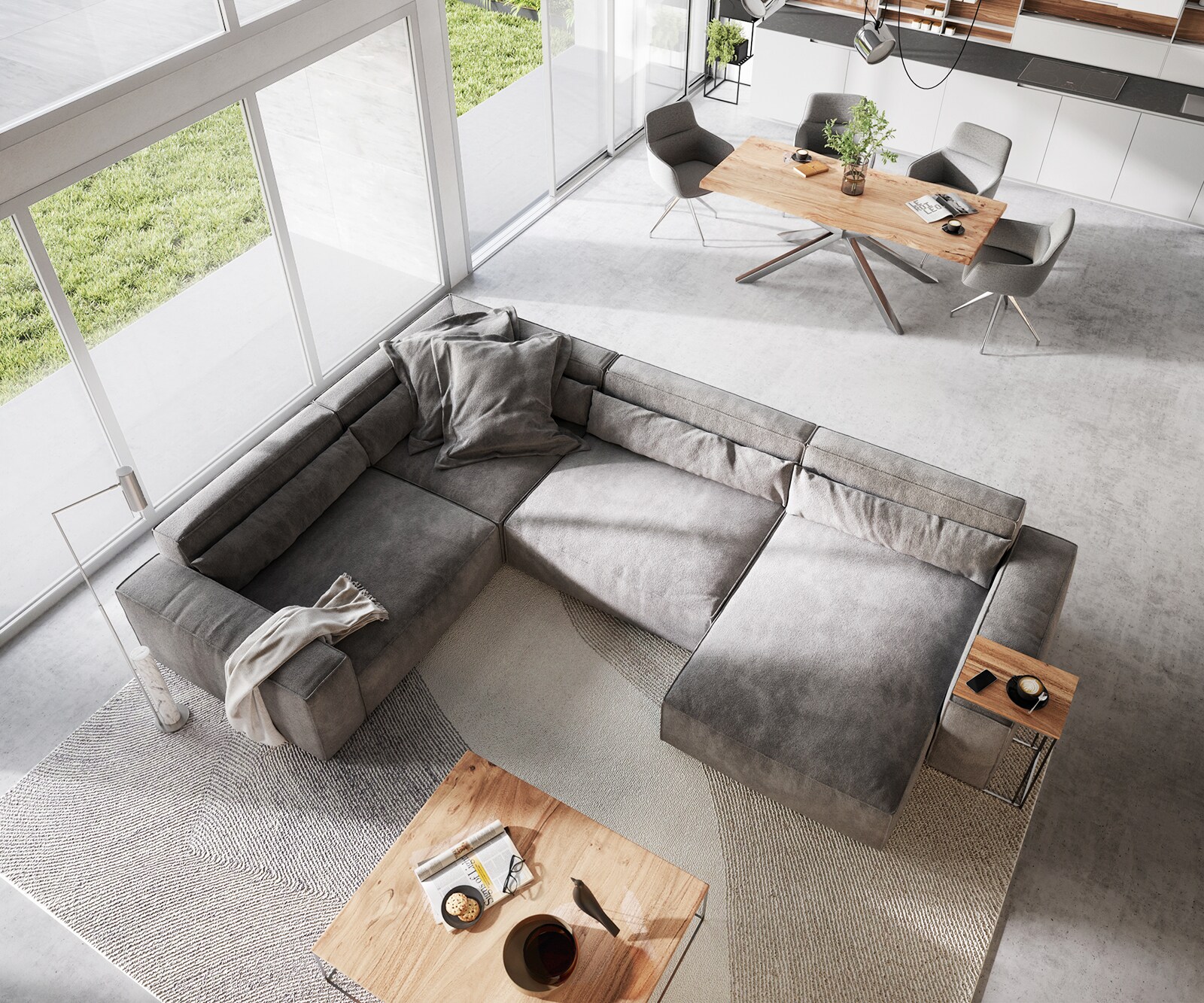 Wohnlandschaft Sirpio XL 360x260 cm Mikrofaser Taupe Recamiere variabel 4