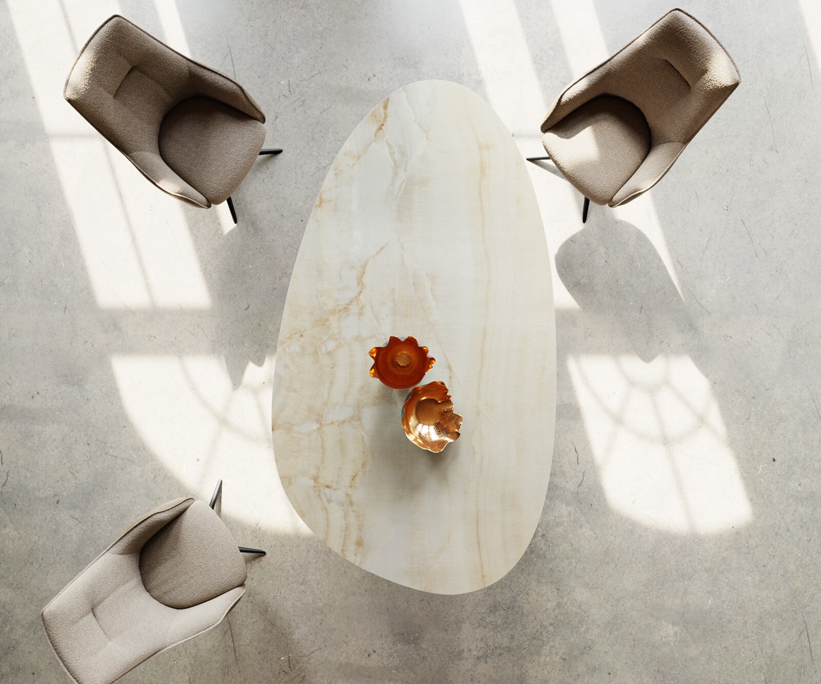Esstisch Edge Oval 220x120 Keramik Iris FMG Onice Oro Zenthara kantig Edelstahl 4