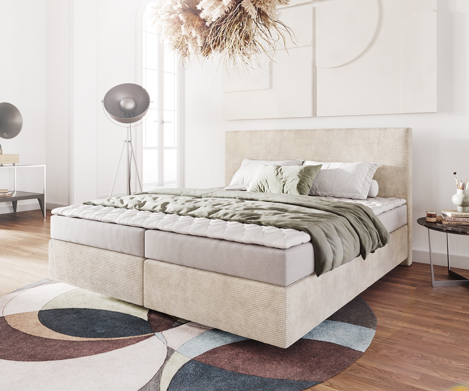 Boxspringbett Dream-Well 180x200 cm Cord Beige mit Matratze und Topper Boxspringbett Dream-Well 180x200 cm Cord Beige mit Matratze und Topper