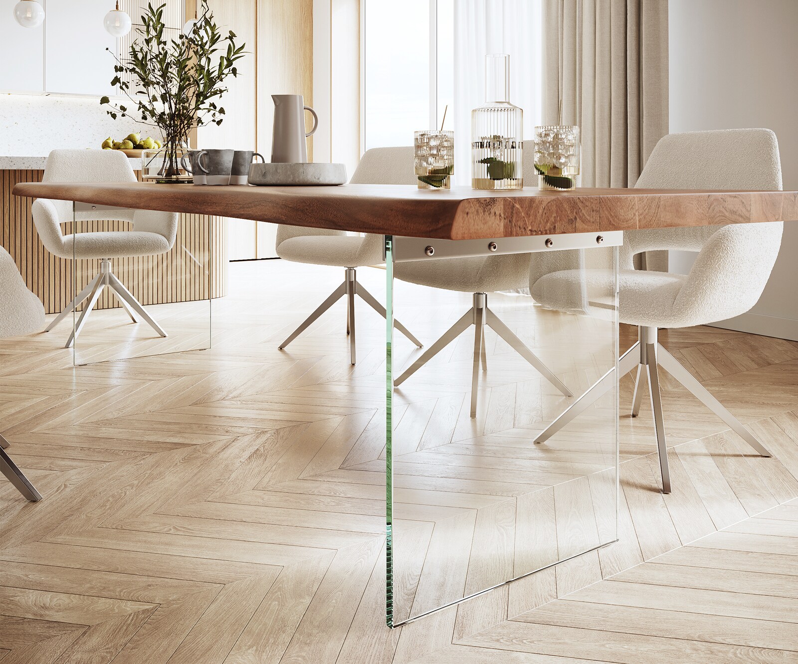 Esstisch Edge 300x100 XL Akazie Braun Glas Live-Edge 4