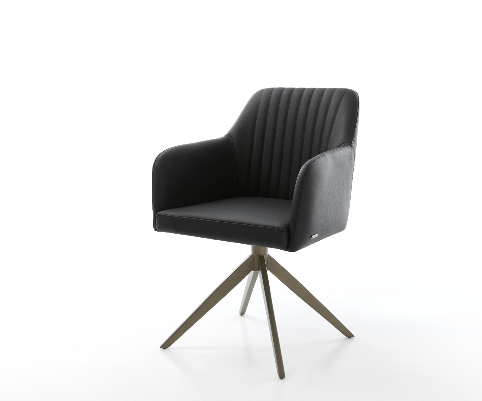 Drehstuhl Greg-Flex Echt-Leder Schwarz Kreuzgestell breit Effektfinish Titan 360° drehbar Wippfunktion Taschenfederkern