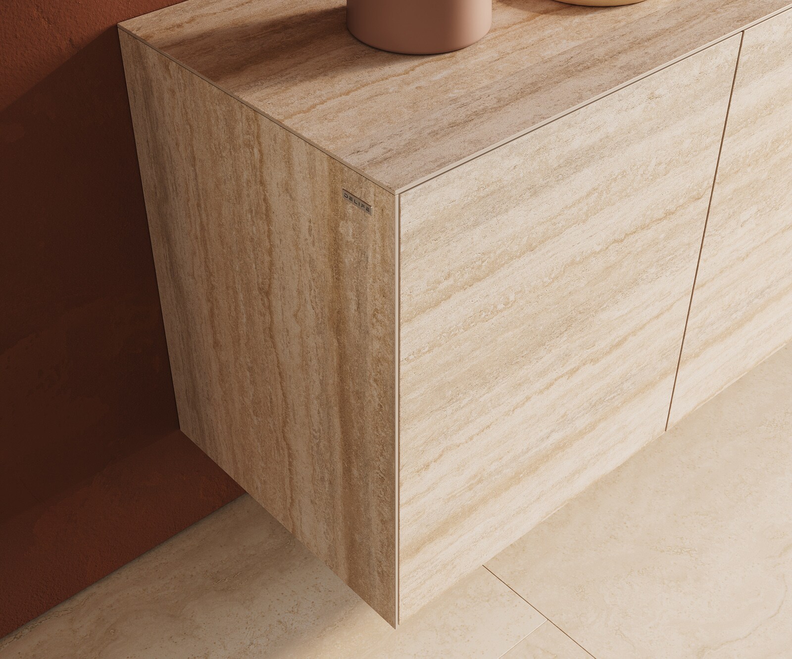 Sideboard Cuor 150 cm Keramik Laminam® Travertino Bianco Creme-Weiß 3 Türen Schwebend 6