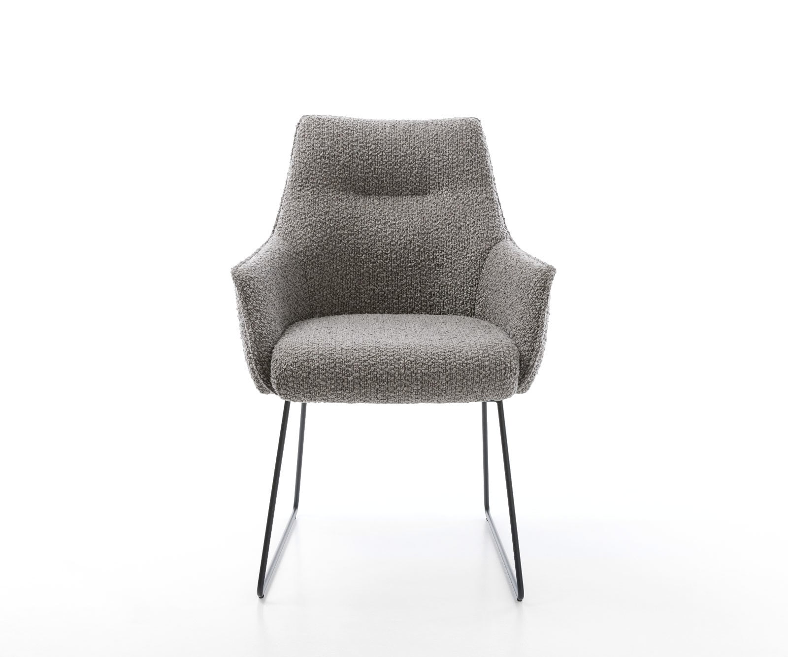 Esszimmerstuhl Alja-Flex mit Armlehnen Bouclé Silbergrau Kufengestell Schwarz Taschenfederkern 1 Esszimmerstuhl Alja-Flex mit Armlehnen Bouclé Silbergrau Kufengestell Schwarz Taschenfederkern 1