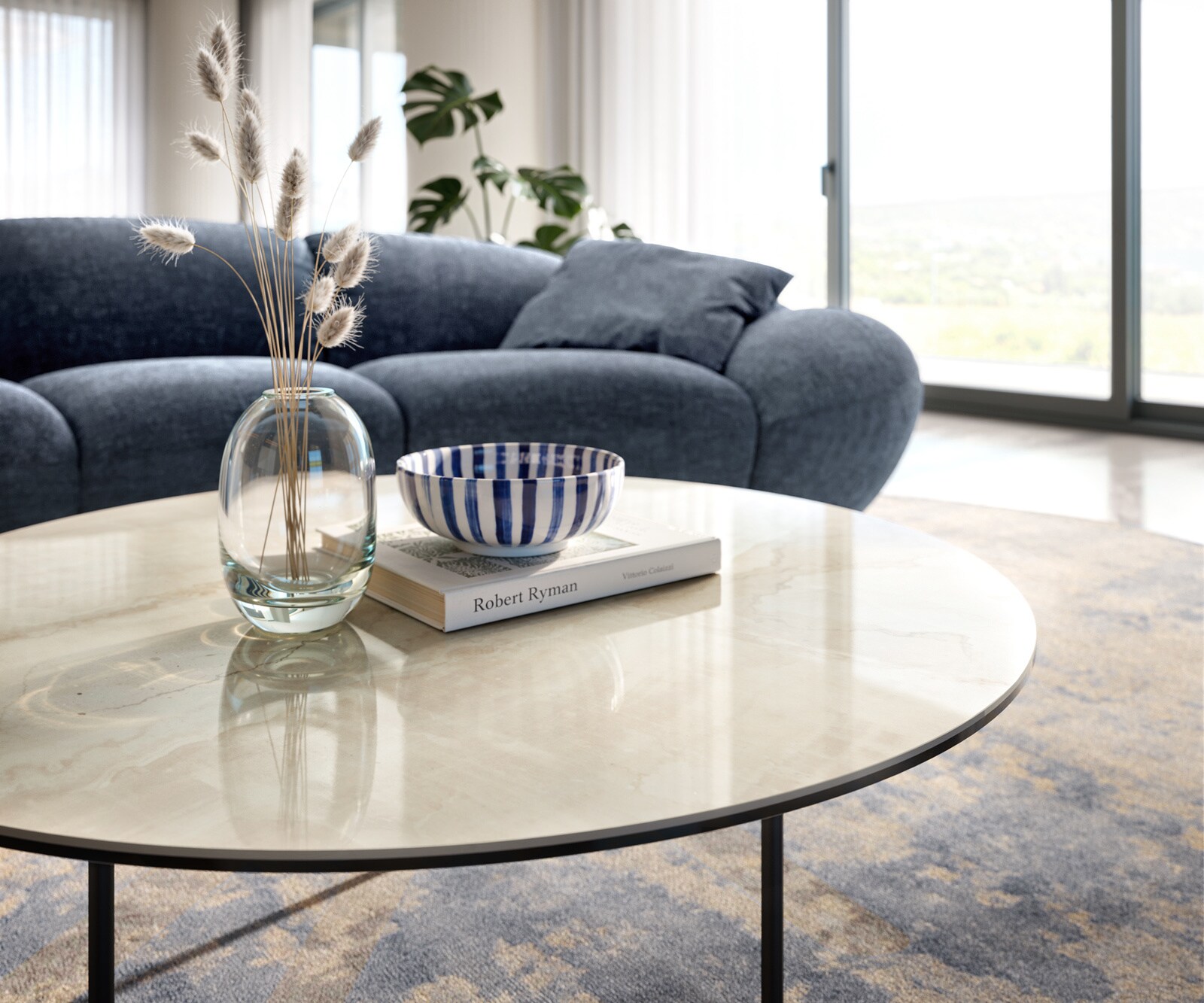 Couchtisch Edge Rund 90x90 cm Keramik Onyx Champagne Trive Metall Schwarz 5