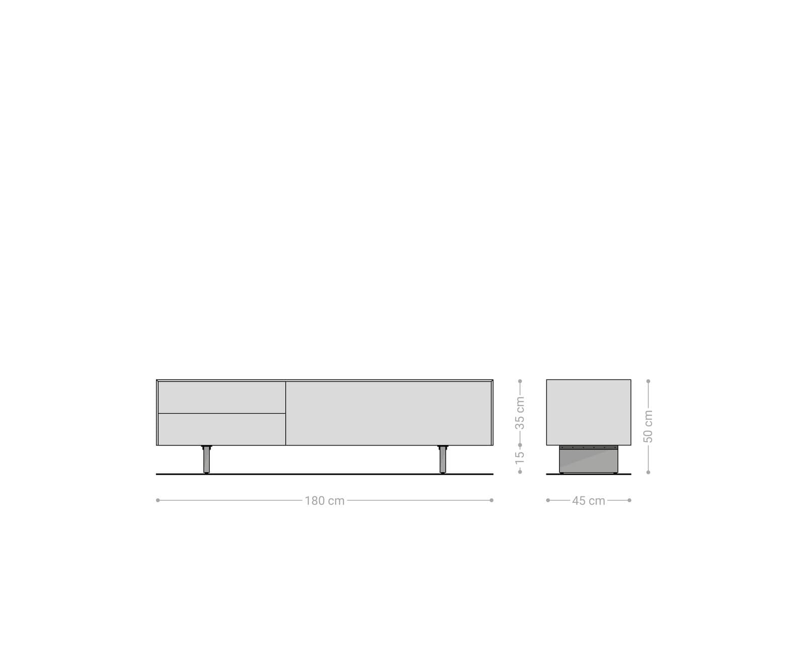 Lowboard Cuor 180 cm Keramik Laminam® Sabbia Eichefarbig 1 Klappe 2 Schubfächer Fuß Schwebeoptik Acrylglas 8
